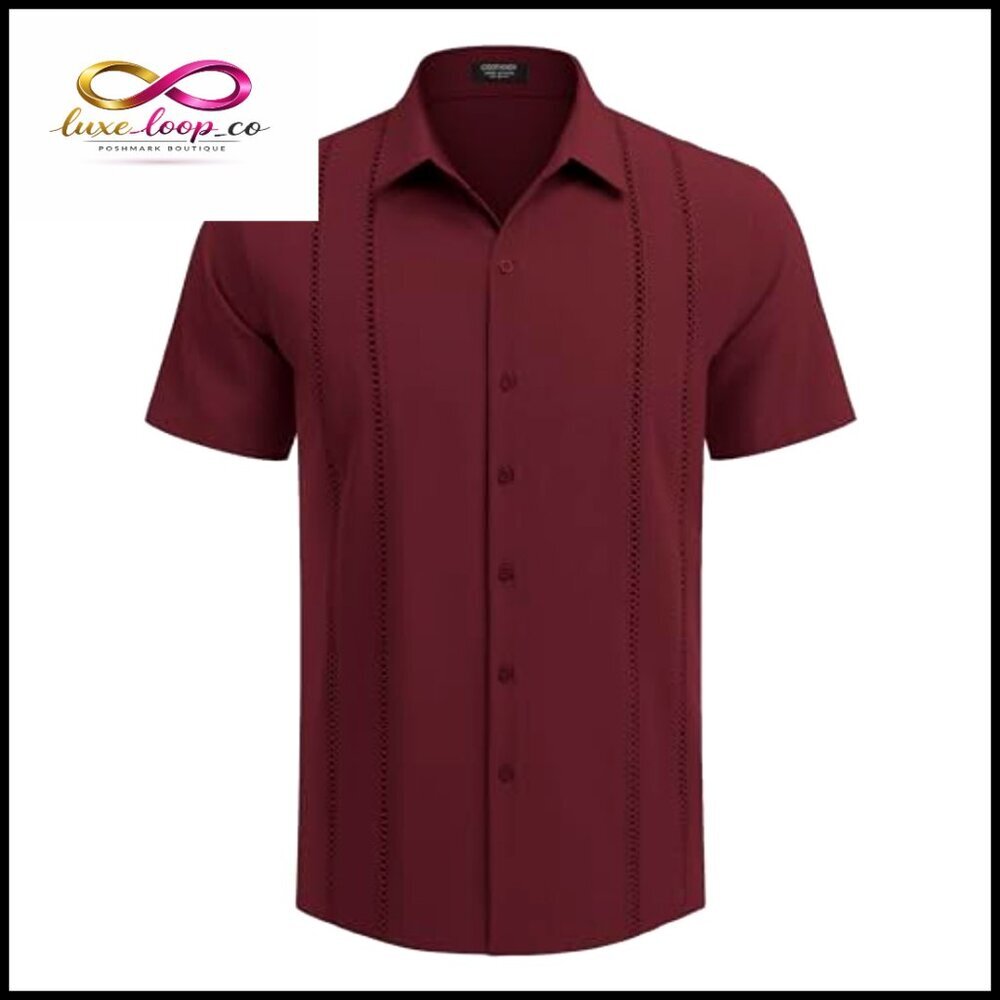 Men's Cuban Guayabera Shirt Short Sleeve Button Down Casual Summer Beach Linen - Picture 4 of 7